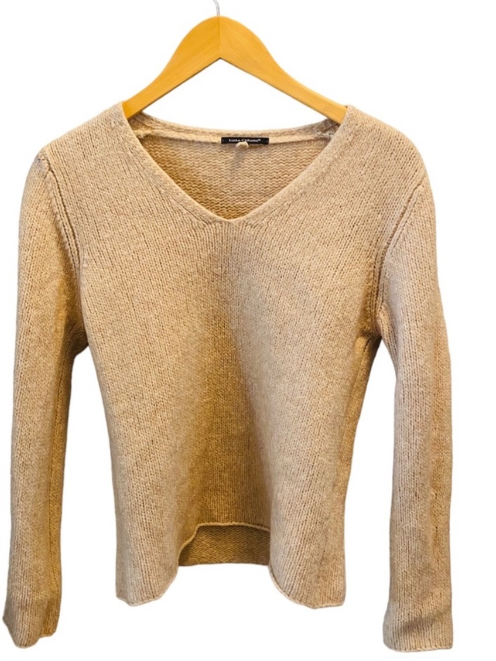 LUISA CERANO Cashmere Wool Blend V Neck Pullover Sweater